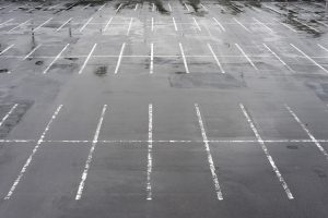 a rain covered car park