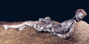 The preserved skeleton of a human figure